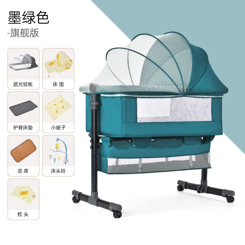 Portable Newborn Bassinet with Mosquito Net – Bedside Nursing Crib for Baby & Mother