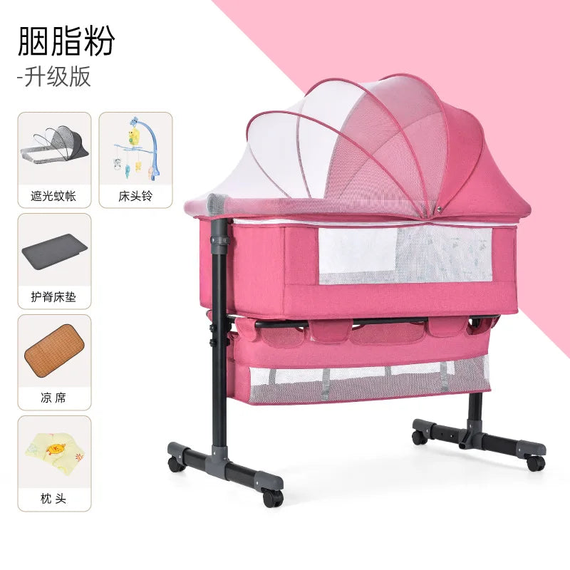 Portable Newborn Bassinet with Mosquito Net – Bedside Nursing Crib for Baby & Mother