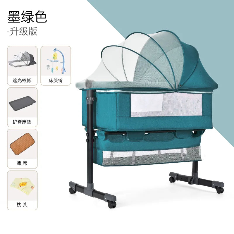 Portable Newborn Bassinet with Mosquito Net – Bedside Nursing Crib for Baby & Mother