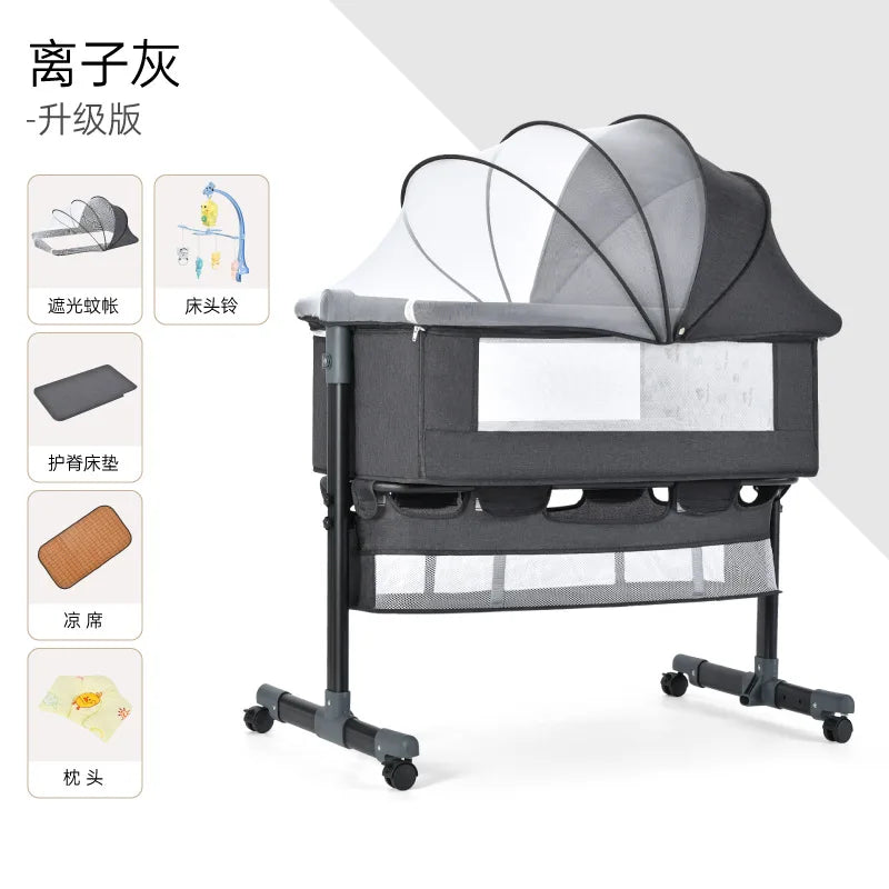 Portable Newborn Bassinet with Mosquito Net – Bedside Nursing Crib for Baby & Mother