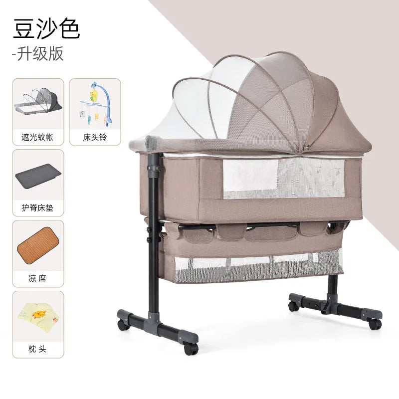 Portable Newborn Bassinet with Mosquito Net – Bedside Nursing Crib for Baby & Mother