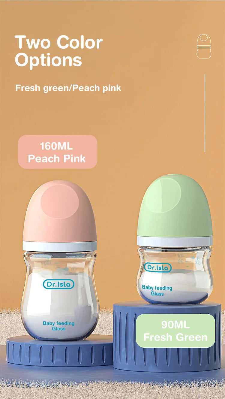 BPA-Free Glass Baby Bottle – Anti-Flatulence Newborn Feeding Bottle 90ml/160ml
