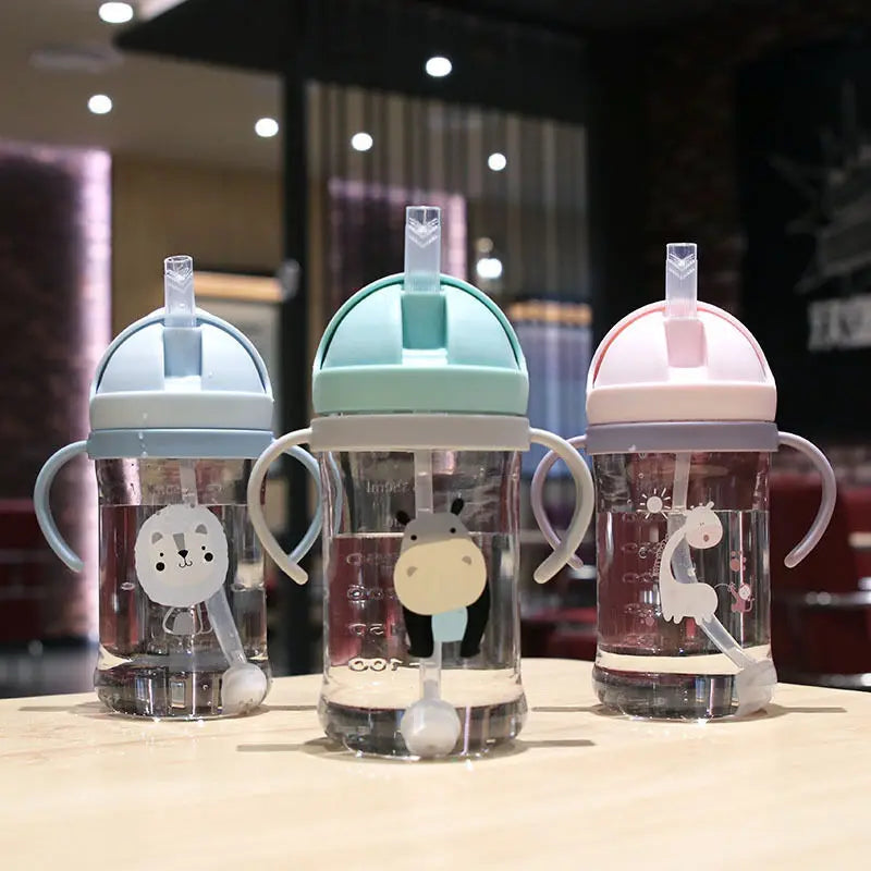 Kids 350ml Drinking Cup with Straw & Gravity Ball – Wide Neck Toddler Feeding Bottle