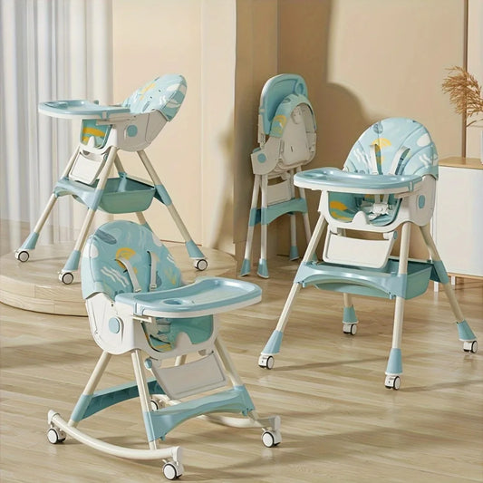 3-in-1 Convertible Baby High Chair – Foldable Infant Rocking Chair with Harness & Lockable Wheels