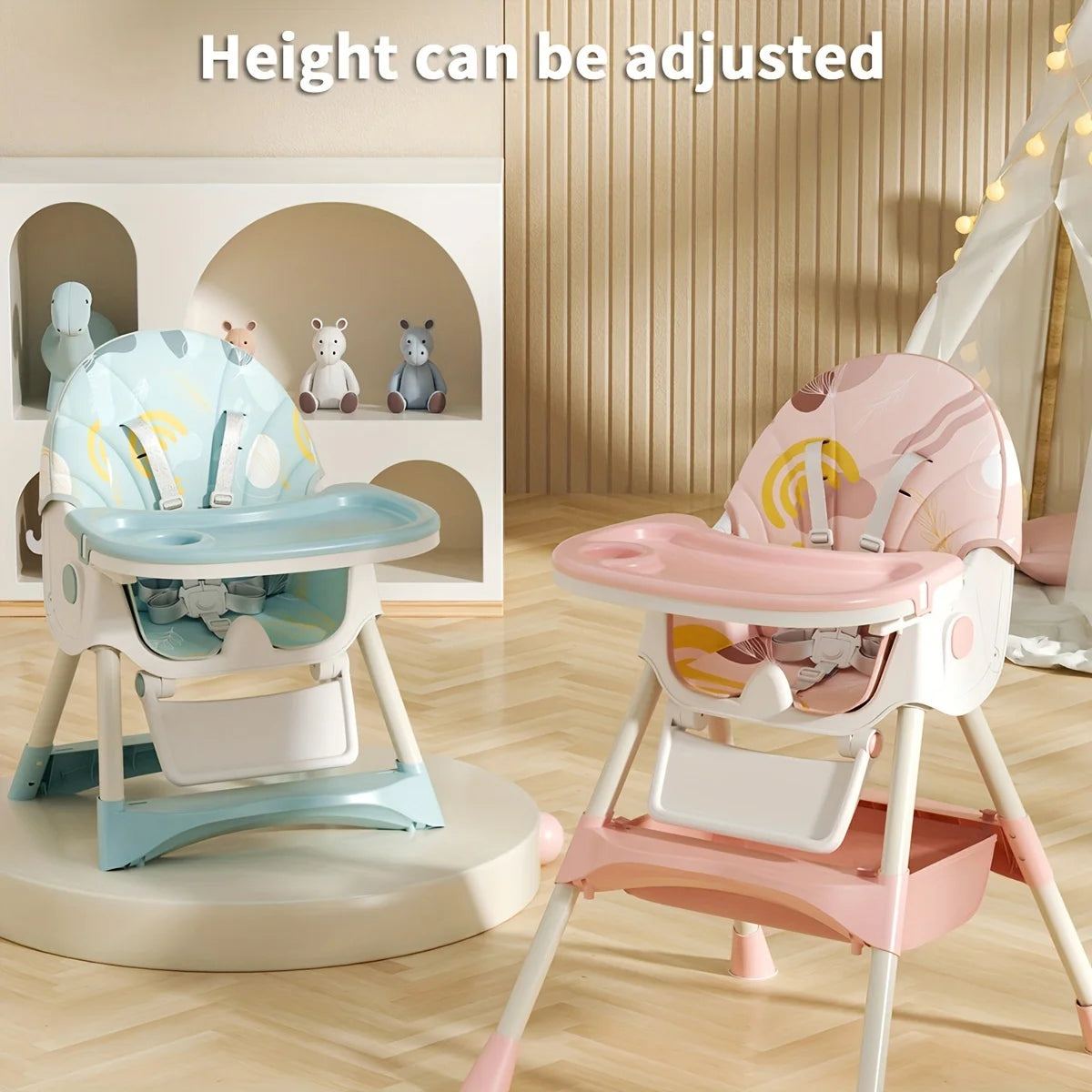 3-in-1 Convertible Baby High Chair – Foldable Infant Rocking Chair with Harness & Lockable Wheels
