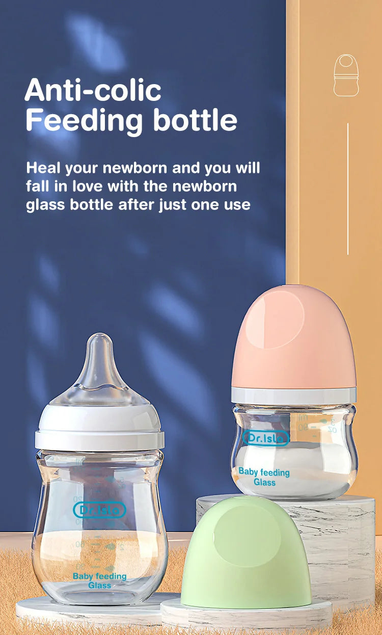 BPA-Free Glass Baby Bottle – Anti-Flatulence Newborn Feeding Bottle 90ml/160ml