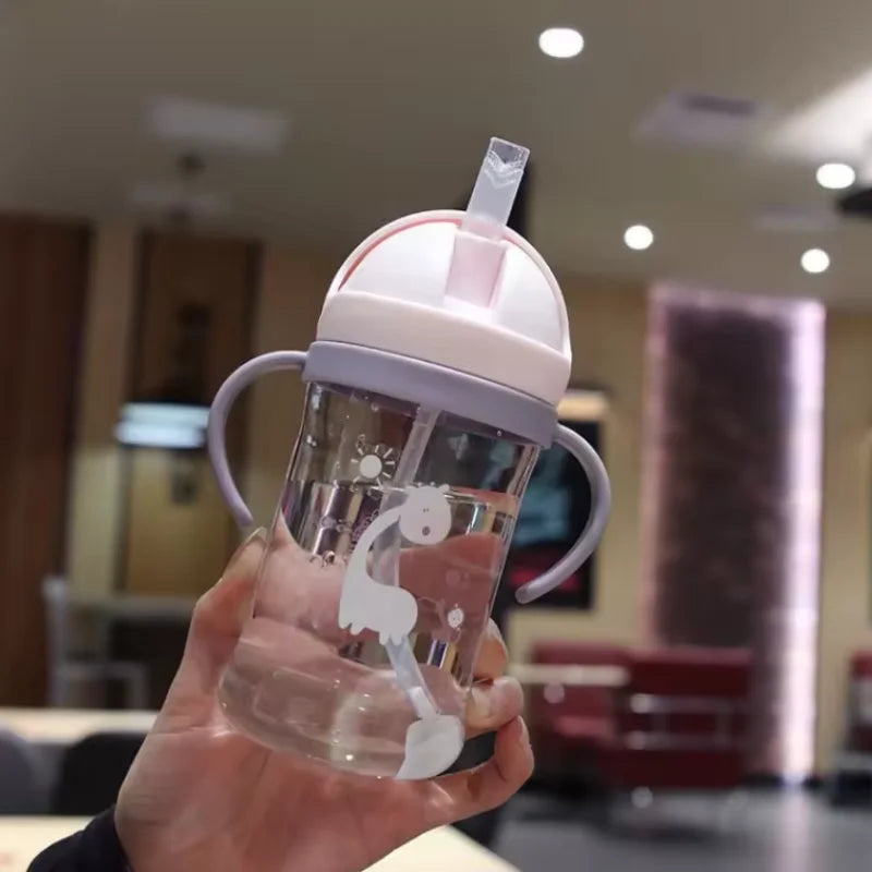 Kids 350ml Drinking Cup with Straw & Gravity Ball – Wide Neck Toddler Feeding Bottle