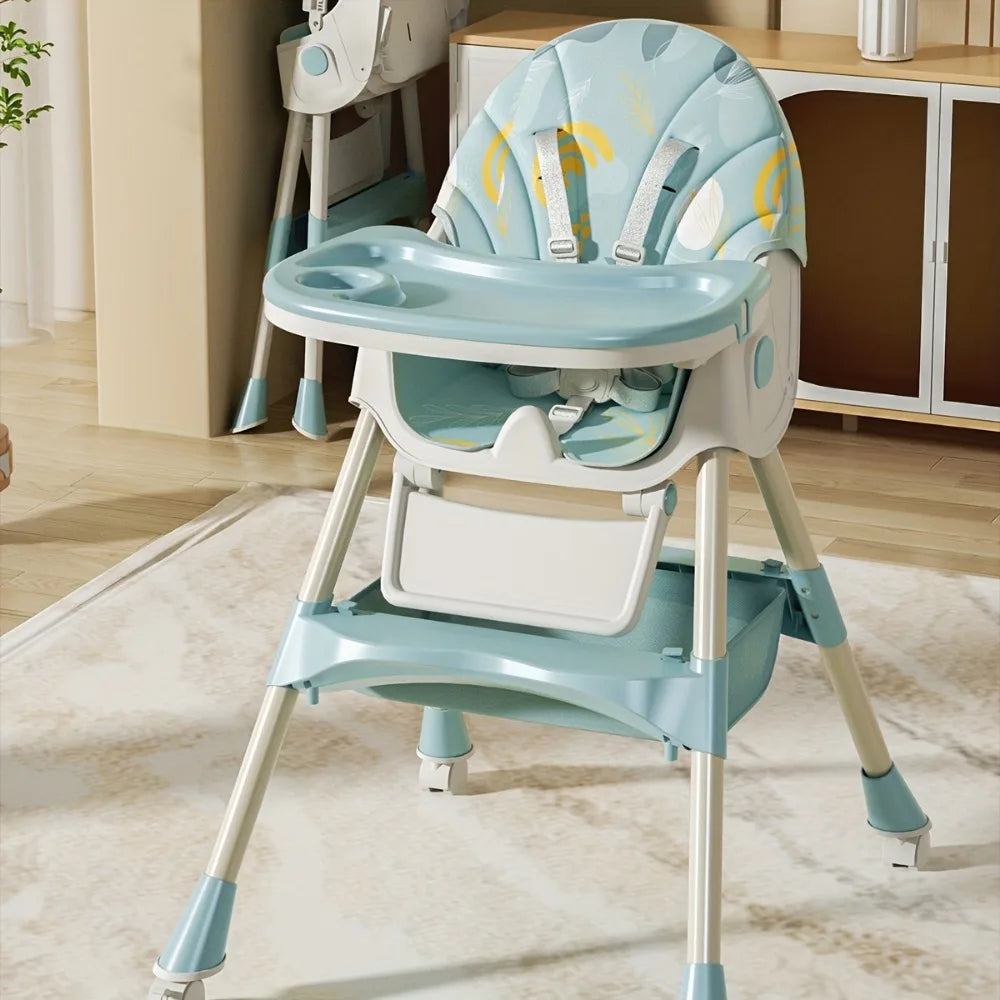 3-in-1 Convertible Baby High Chair – Foldable Infant Rocking Chair with Harness & Lockable Wheels