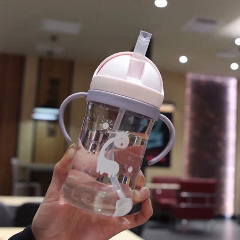 Kids 350ml Drinking Cup with Straw & Gravity Ball – Wide Neck Toddler Feeding Bottle
