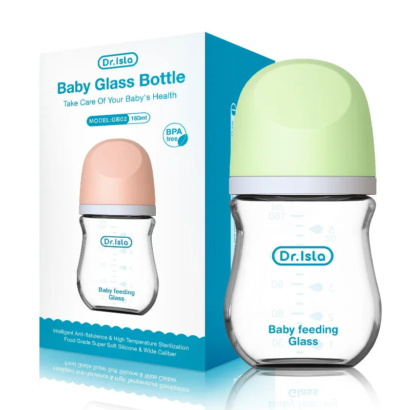 BPA-Free Glass Baby Bottle – Anti-Flatulence Newborn Feeding Bottle 90ml/160ml