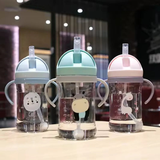 Kids 350ml Drinking Cup with Straw & Gravity Ball – Wide Neck Toddler Feeding Bottle