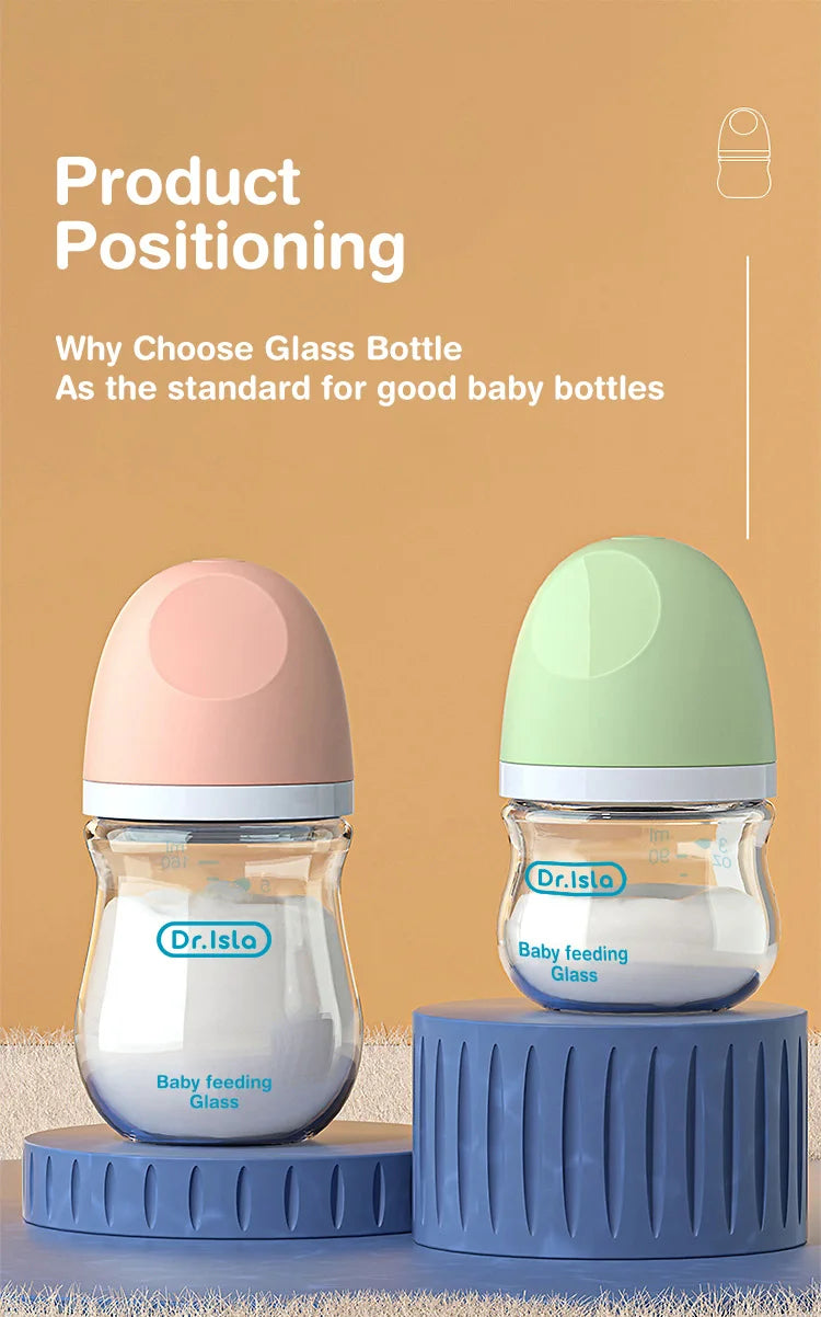 BPA-Free Glass Baby Bottle – Anti-Flatulence Newborn Feeding Bottle 90ml/160ml